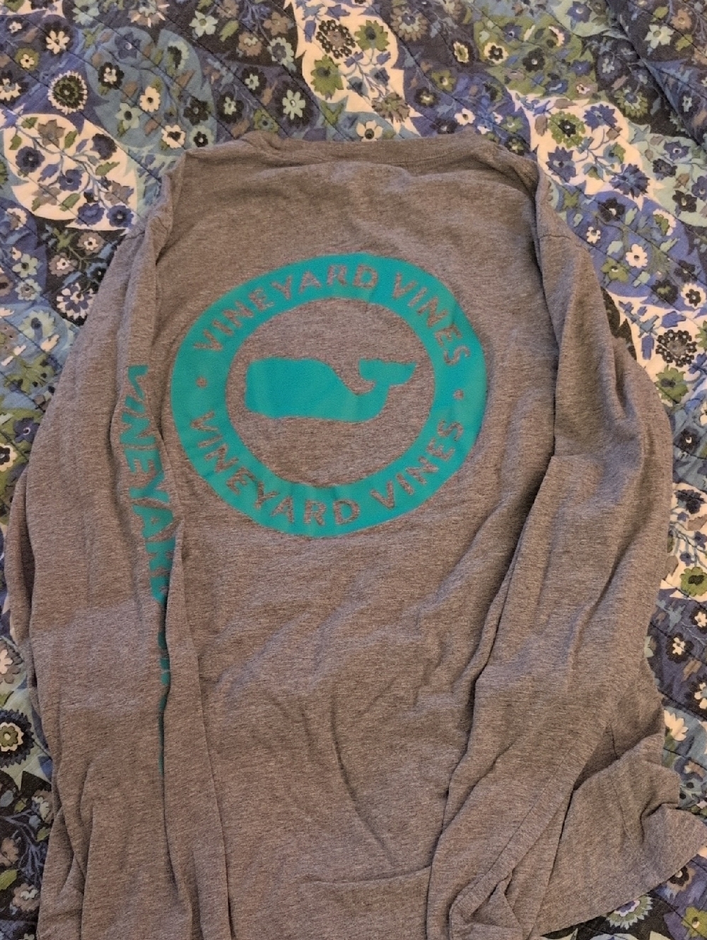 Vineyard Vines Gray Long Sleeve Tee with Teal Whale Logo